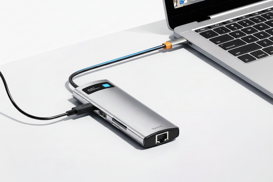 LighterTek device connected to a laptop on a white background